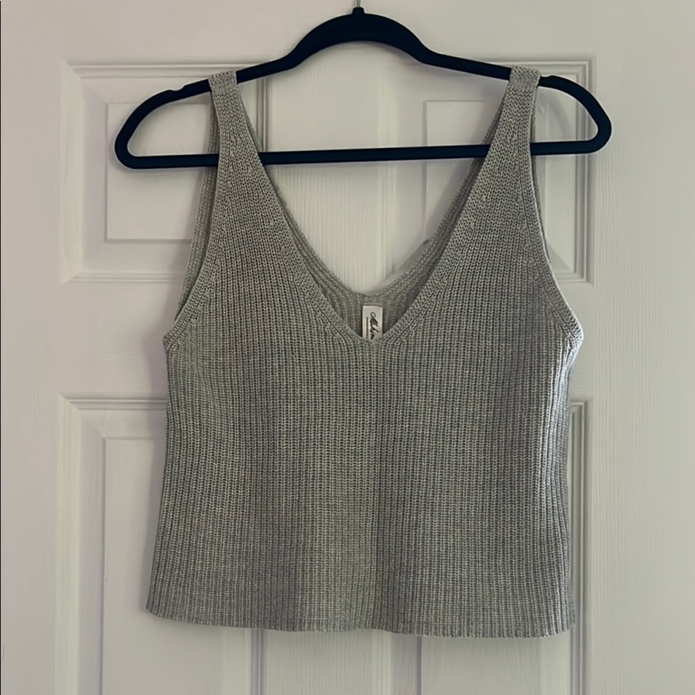 Mahina Gray Ribbed Crop Tank Top